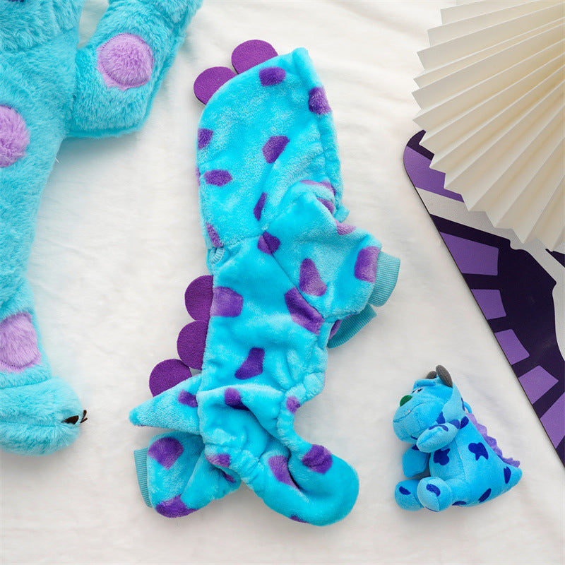 Flannel Four-Leg Pet Jumpsuit – Blue