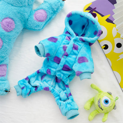 Flannel Four-Leg Pet Jumpsuit – Blue