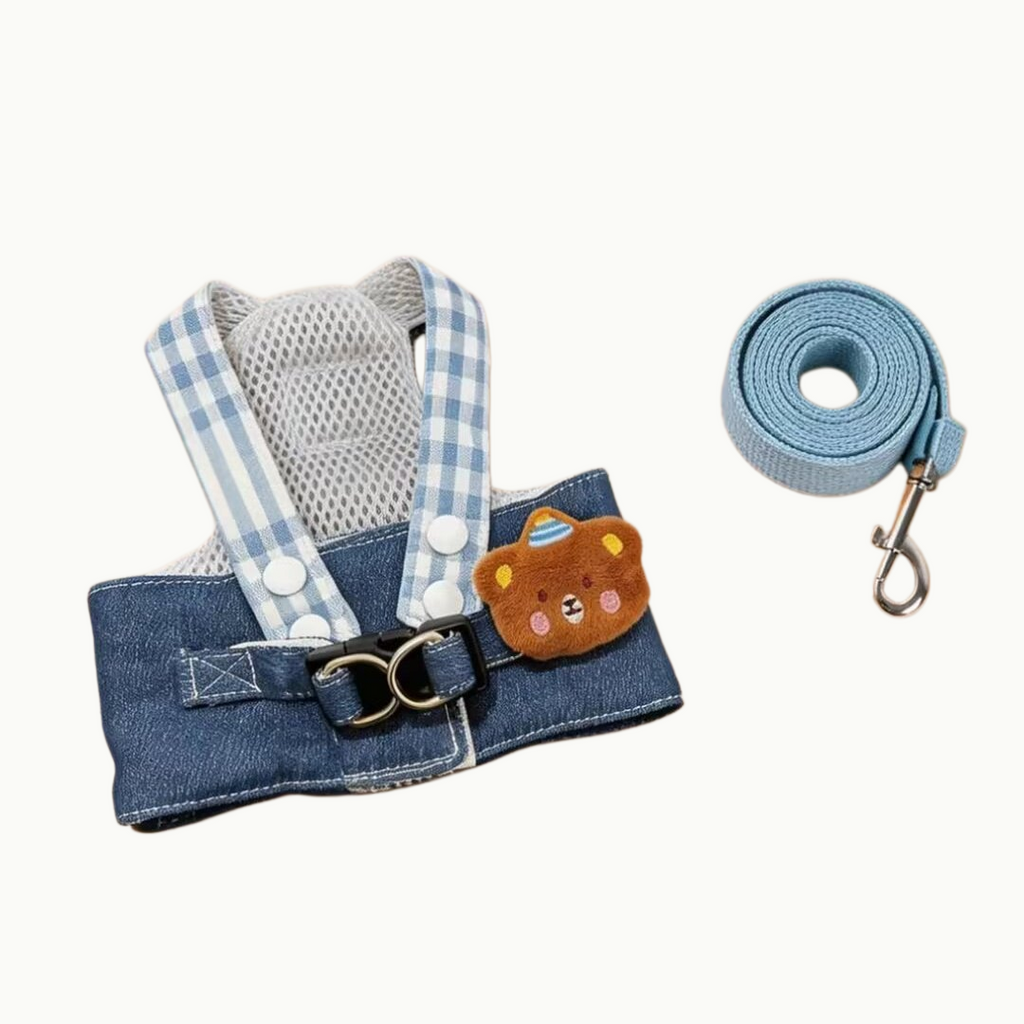 Denim Pet Harness Set