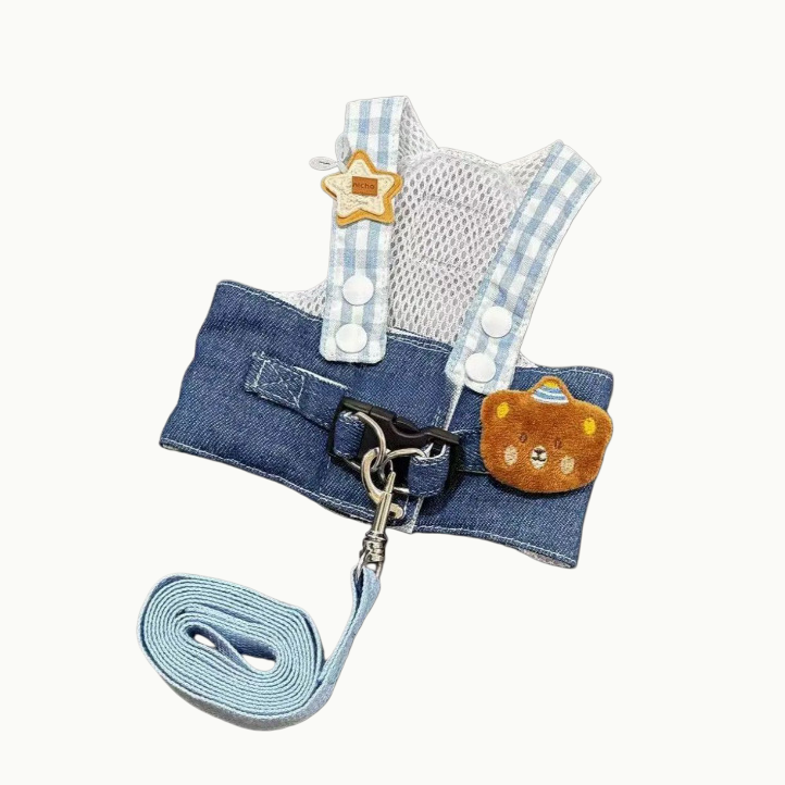 Denim Pet Harness Set