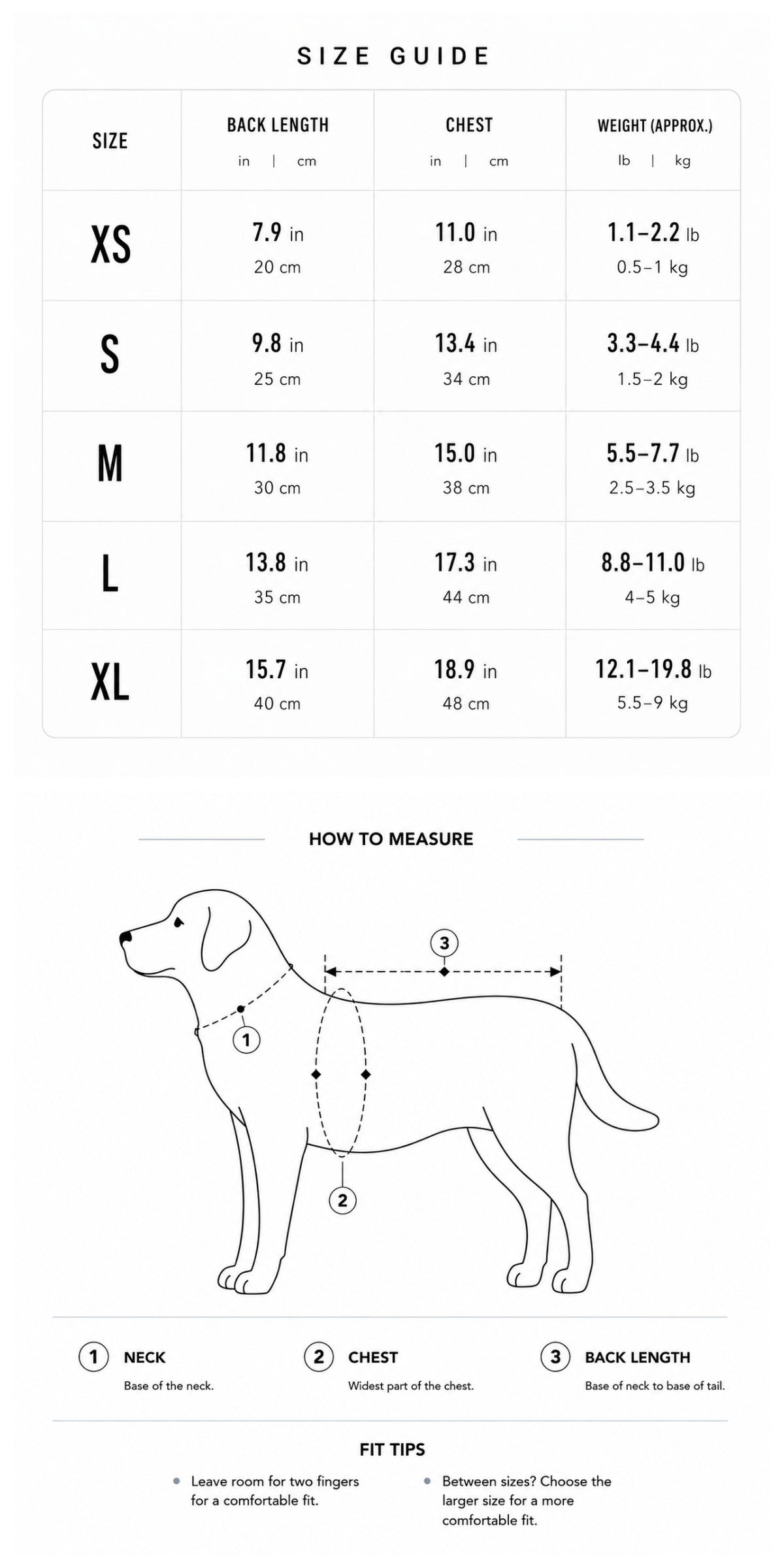 Fleece-Lined Winter Dog Sweatshirt Size Guide