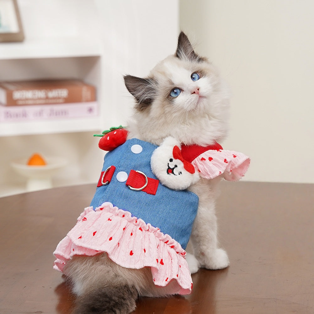 Ins Style Cat Denim Dress | Cute Pet Skirt Outfit