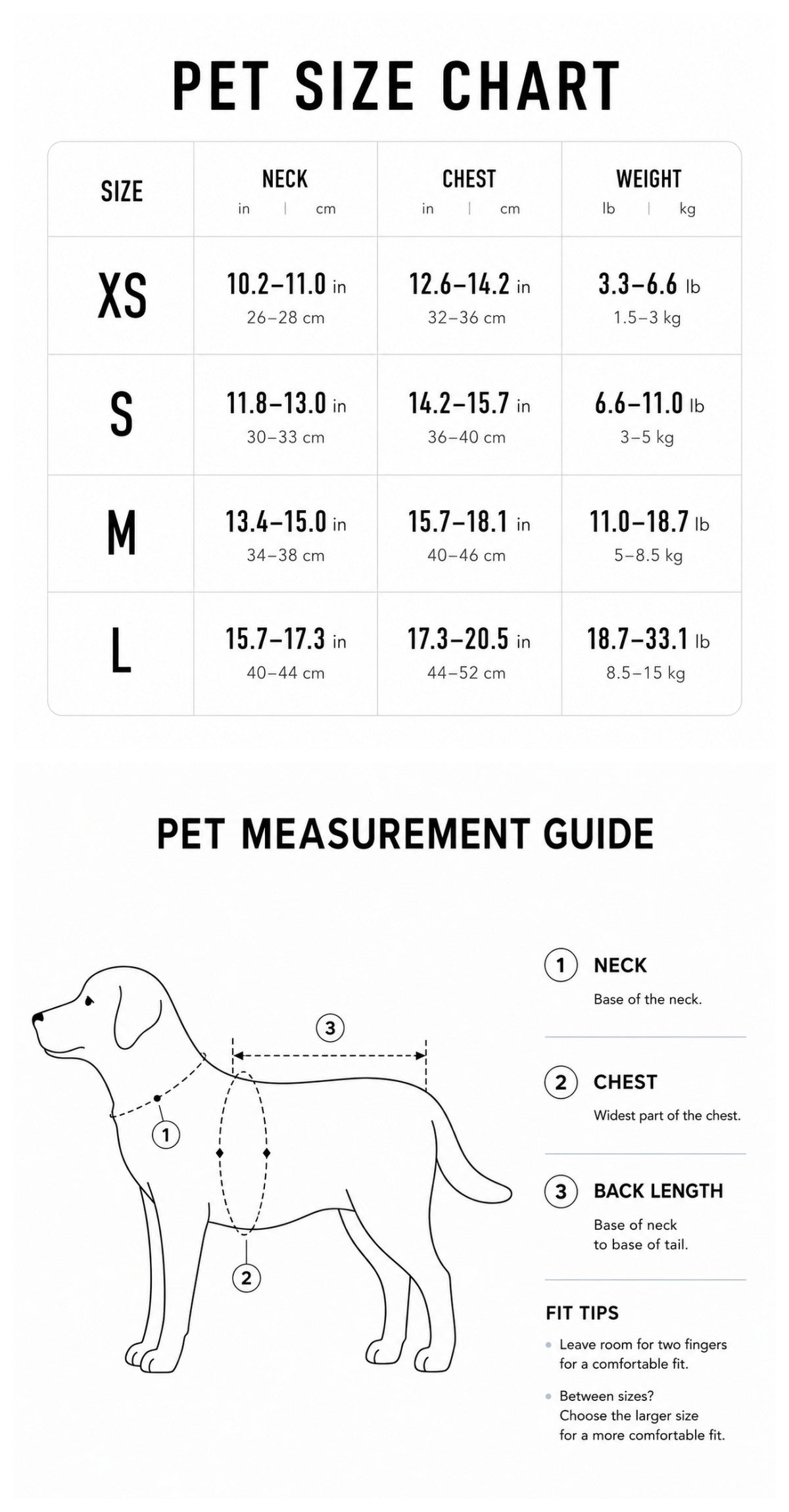 Two Tone Dog Harness & Leash Set Size Guide