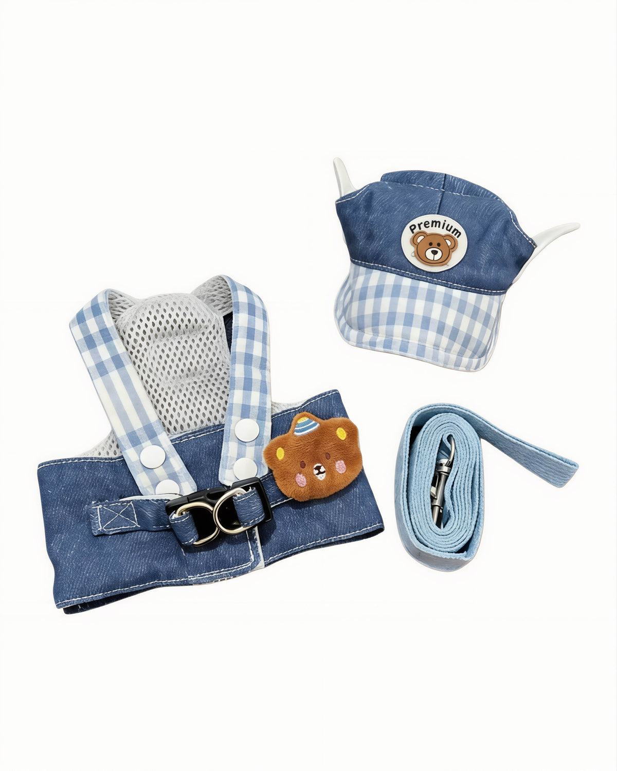 Denim Dog Harness Set with Hat & Leash