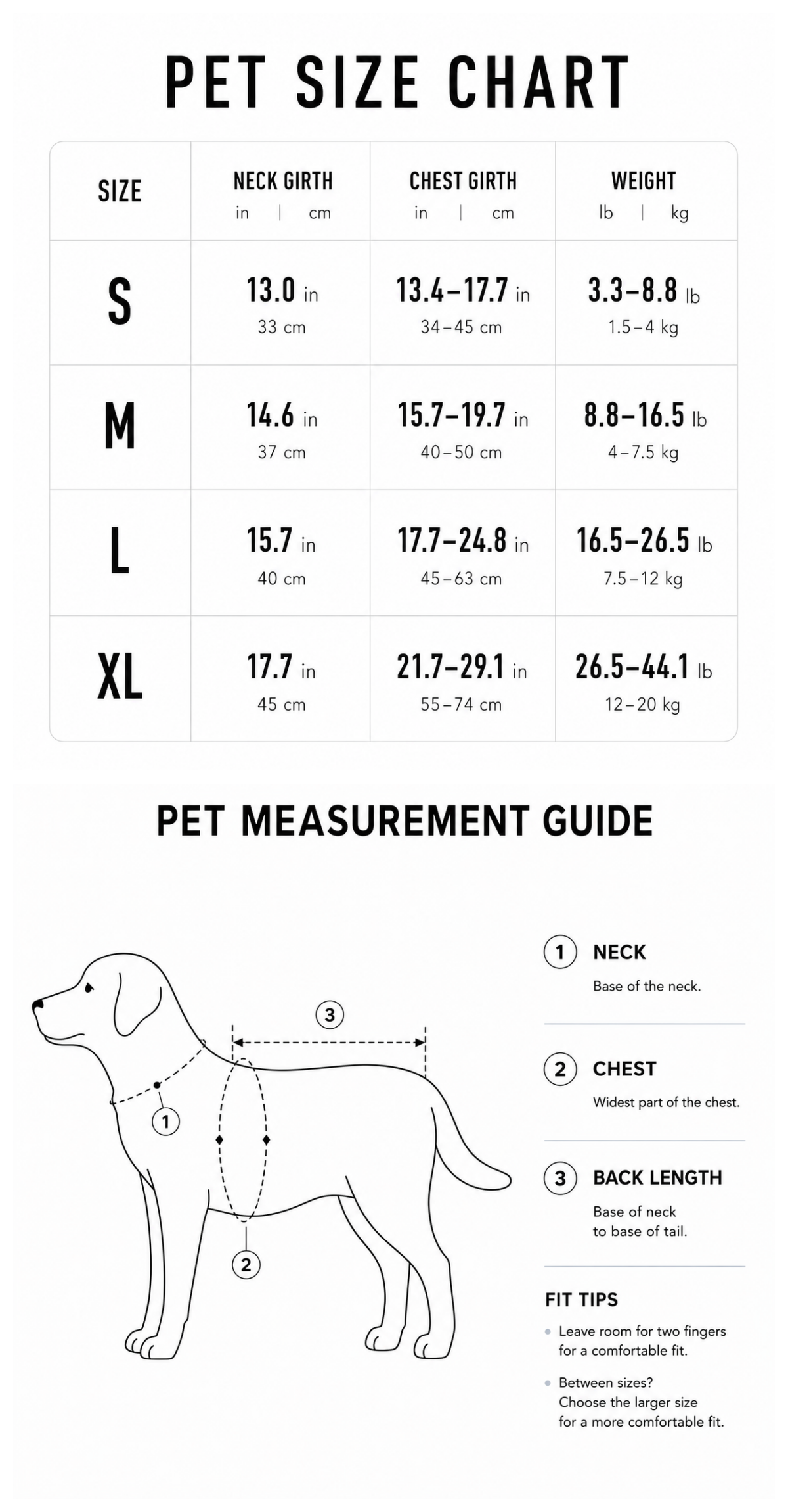Puff-Cushion Dog Harness Size Guide