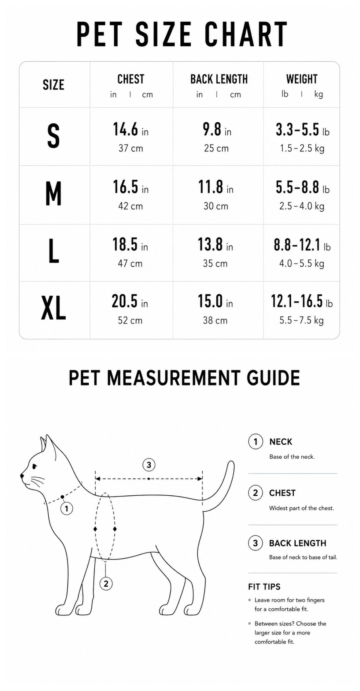 Bee Cat Hoodie Size Guide