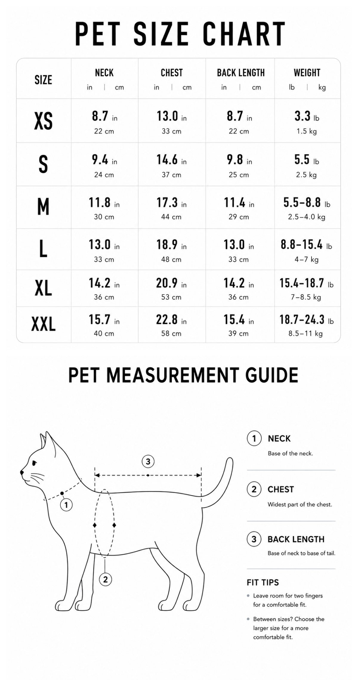 Cat Gentleman Outfit Size Guide