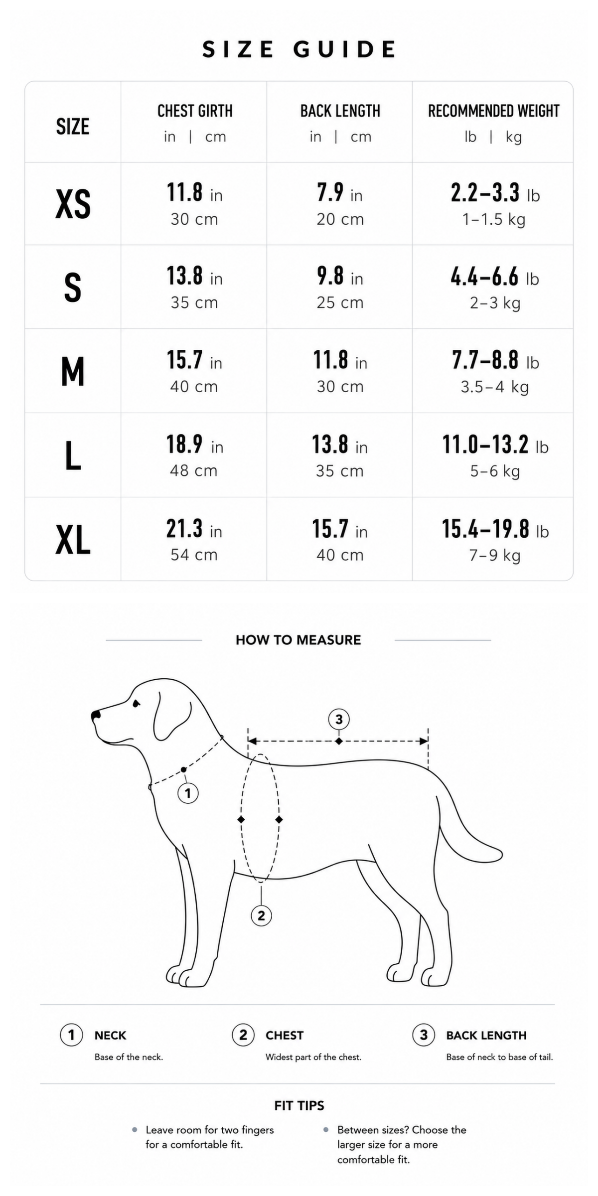 Fleece Pet Costume Size Guide