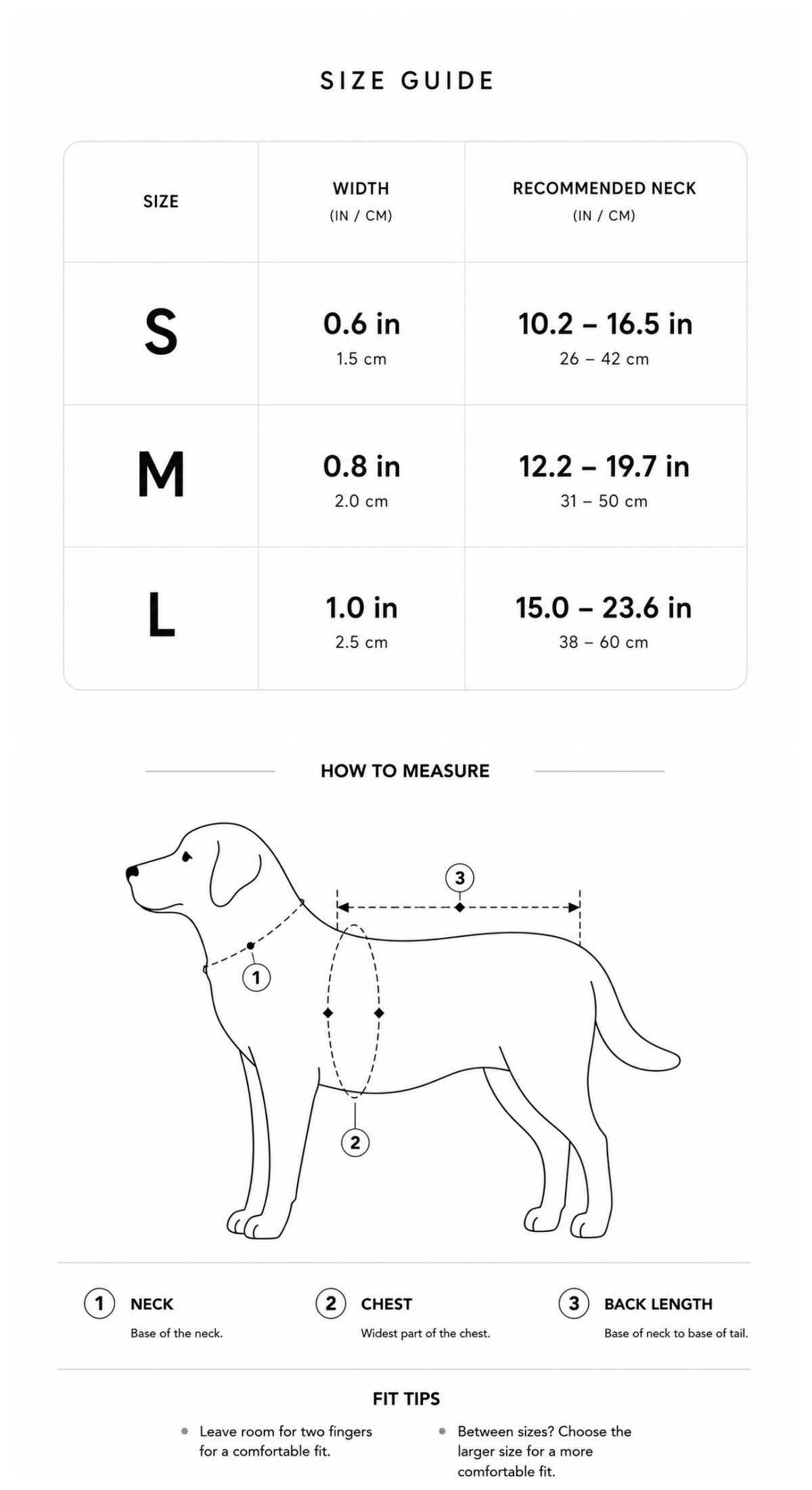 Soft Padded Dog Collar Size Guide